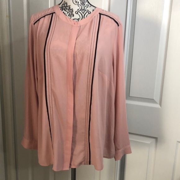 Eloquii Pink Black Hidden Button Up Semi Sheer 16 - Picture 1 of 7